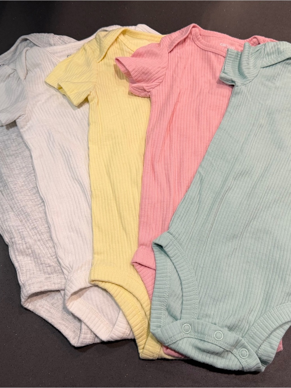 Carter's Ribbed Short-Sleeve Onesies - Mint, Pink, Yellow, White (4-Pack)